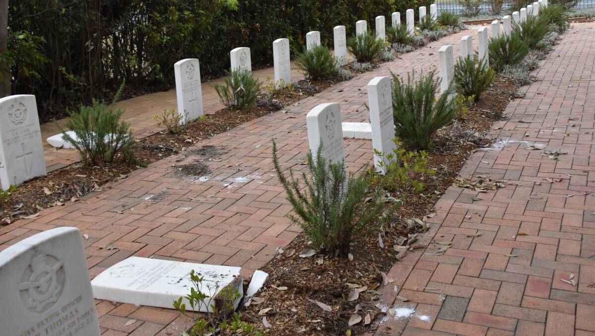 Some of the damage to the Nowra War Cemetery. Photo: Robert Crawford.