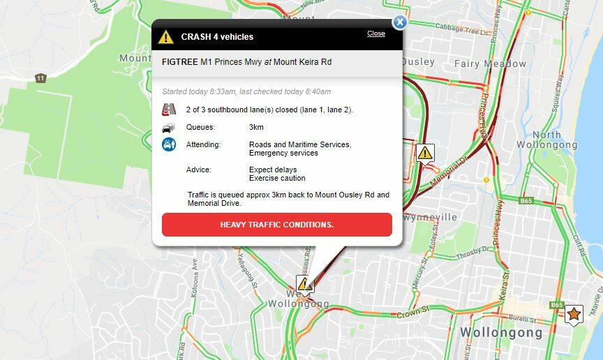 Lengthy delays after multi-vehicle crash on the M1 at West Wollongong