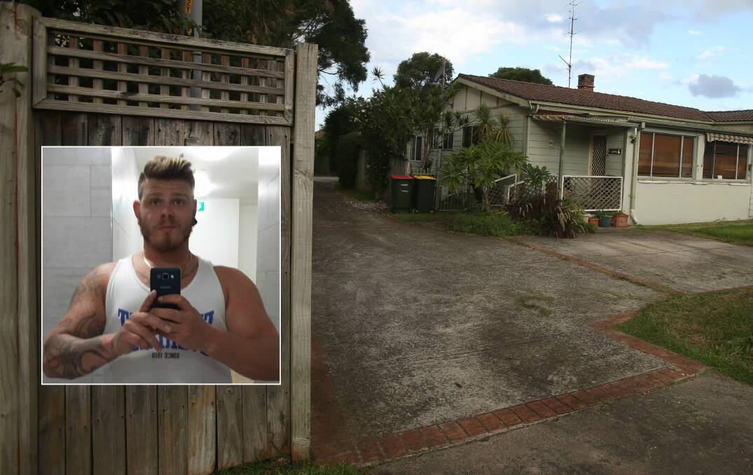 SCENE: Kile David Wiggins (inset) allegedly threw a Molotov cocktail onto the driveway of a Meadow Street, Balgownie, home before firing a shot into the air and driving away.