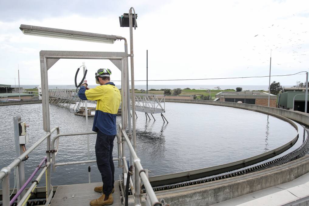 Process controller Hugo Figgis inspects the levels of a secondary clarifier. 