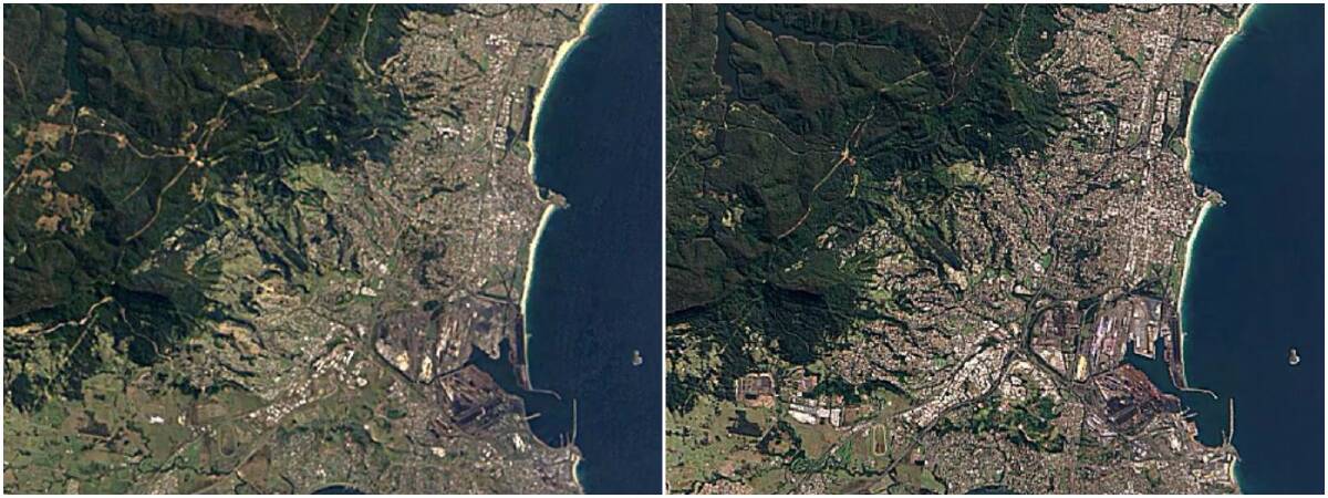 THEN AND NOW: Wollongong in 1984 (left) and 2016. Picture: Google