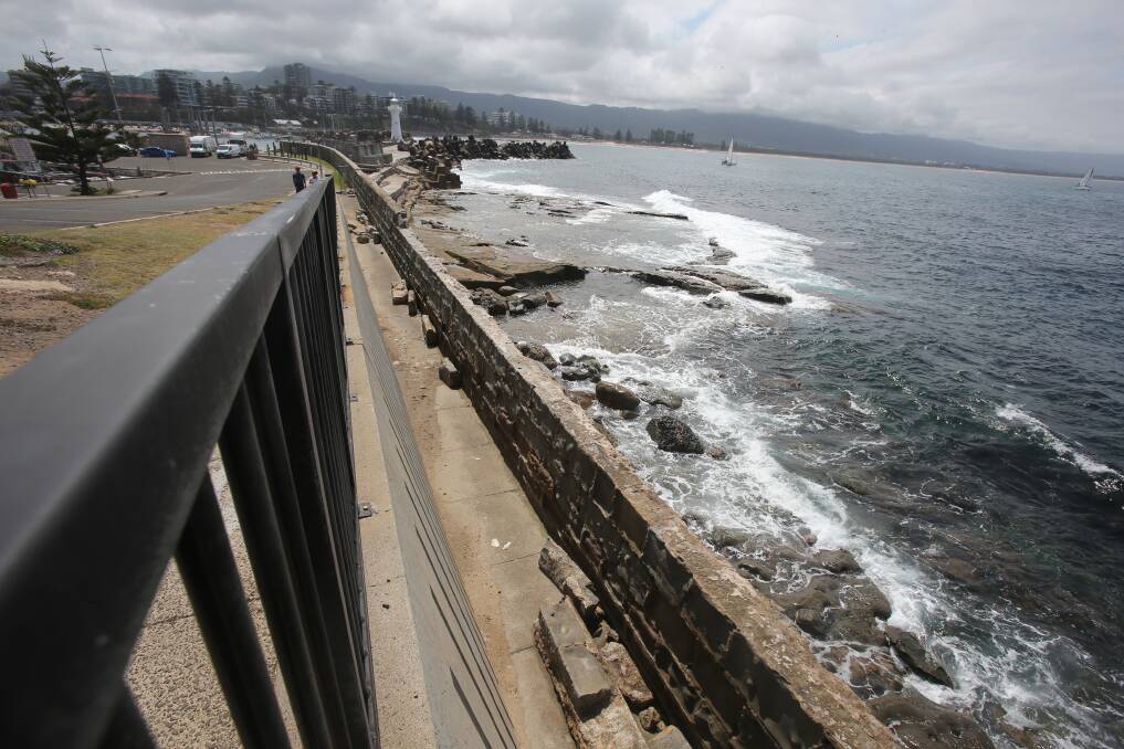 JANUARY 2018: The seawall section that lost its top layer, part of the overall damage. Picture: Robert Peet 