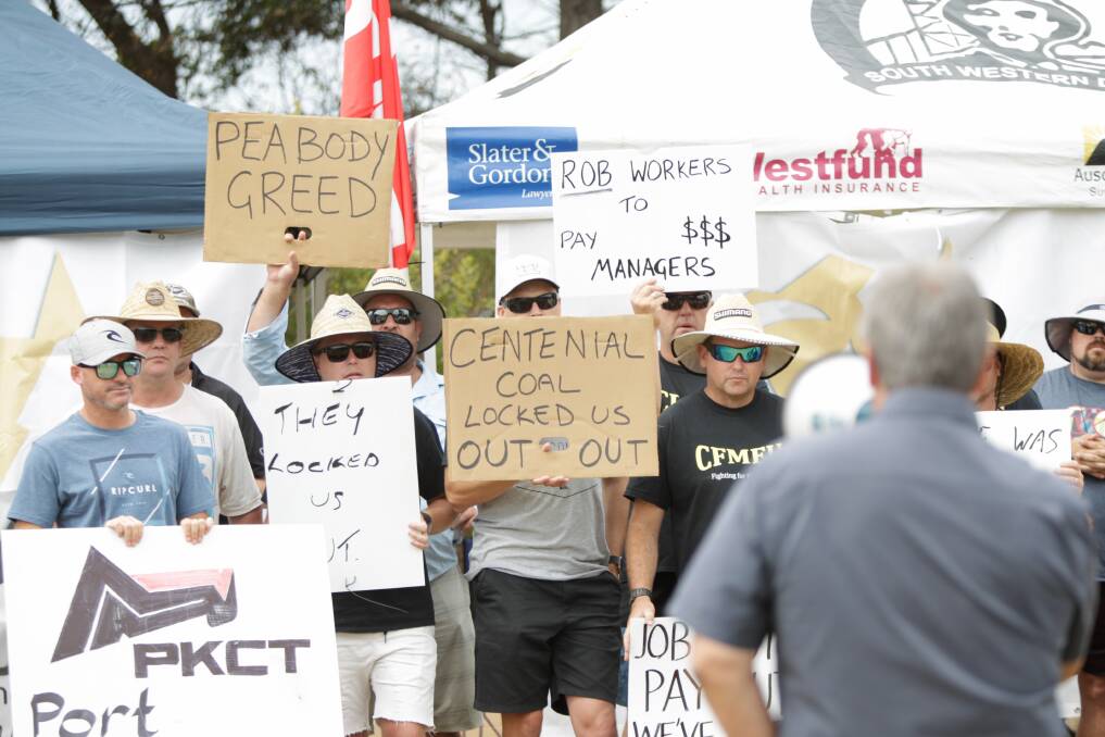 Workers rally outside the Port Kembla Coal Terminal on February 16 after being locked out. Picture: Georgia Matts