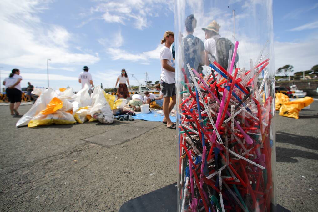 About 140 single-use plastic straws were collected on Saturday.
