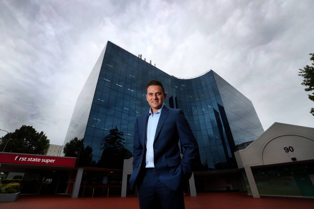 MMJ Wollongong associate director Travis Machan outside 90 Crown Street, Wollongong, which sold for $50 million. The site is home to pub Mr Crown, First State Super and a Service NSW centre. Picture: Sylvia Liber