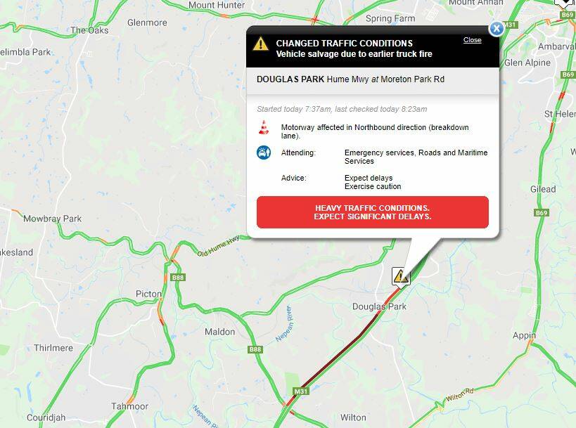 Truck fire causing lengthy delays on Hume Motorway