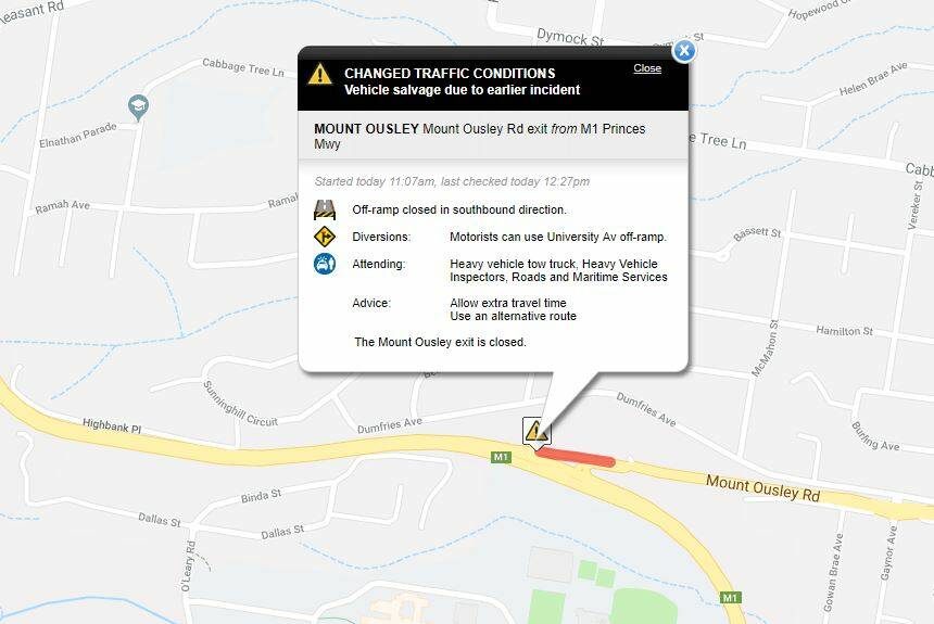Wollongong M1 Motorway exit closed as crews remove stuck truck