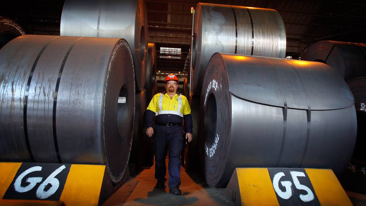 Mick McPhan, in the coil processing department at the Port Kembla steelworks. Mr McPhan's employer, BlueScope, and the wider steel industry are front and centre of a NSW Labor support package announced on Monday. Picture: Sylvia Liber