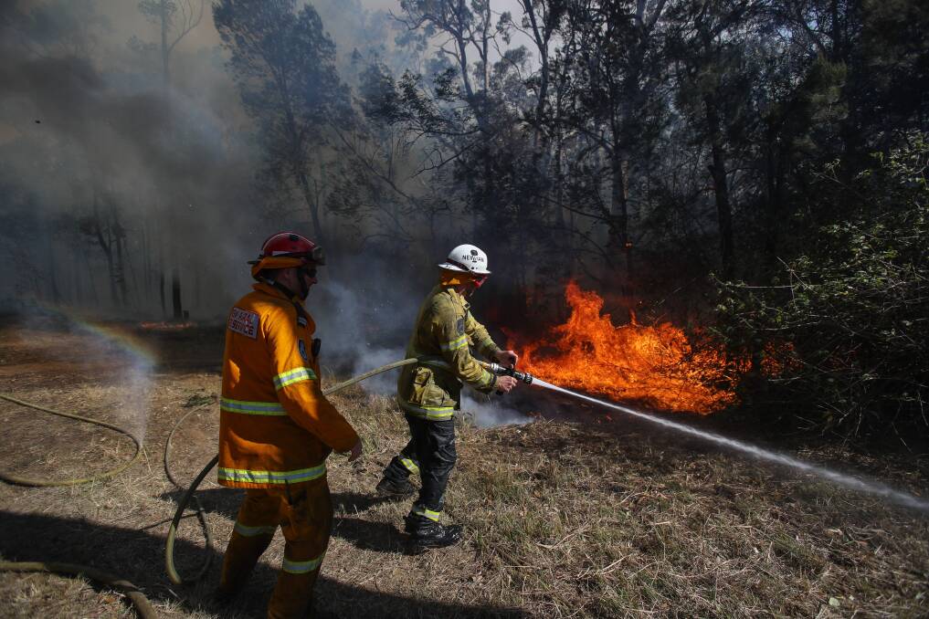 Firefighters battle a blaze at the Bomaderry sale yards on August 15. Picture: Adam McLean
