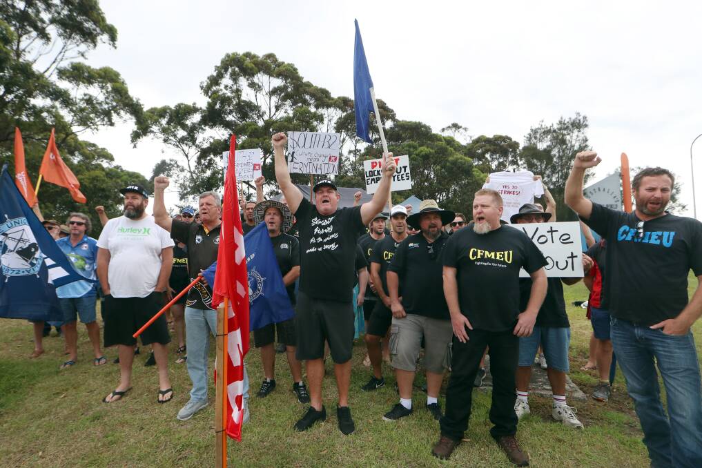 FIGHT: Port Kembla Coal Terminal workers during a 24-hour picket line at the terminal entrance on January 8, after they were locked out for the first time. Picture: Sylvia Liber