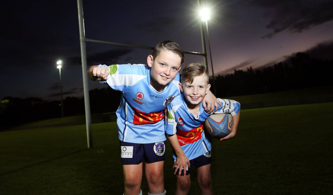 Wollongong Vikings Rugby Club juniors William and Blair Stanton's parents are eligible for the NSW government's Active Kids Rebate, which helps cover the cost of rego fees for school-aged children. Picture: Sylvia Liber 