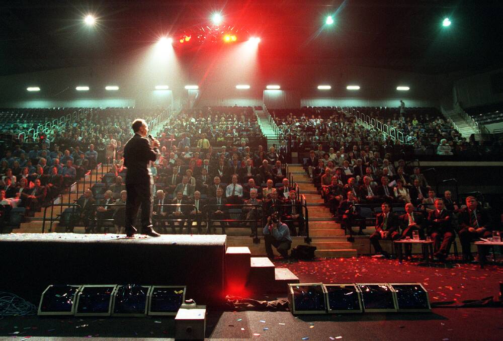 OPEN: Then manager Stuart Barnes talks at the opening of Wollongong's entertainment centre in 1998.