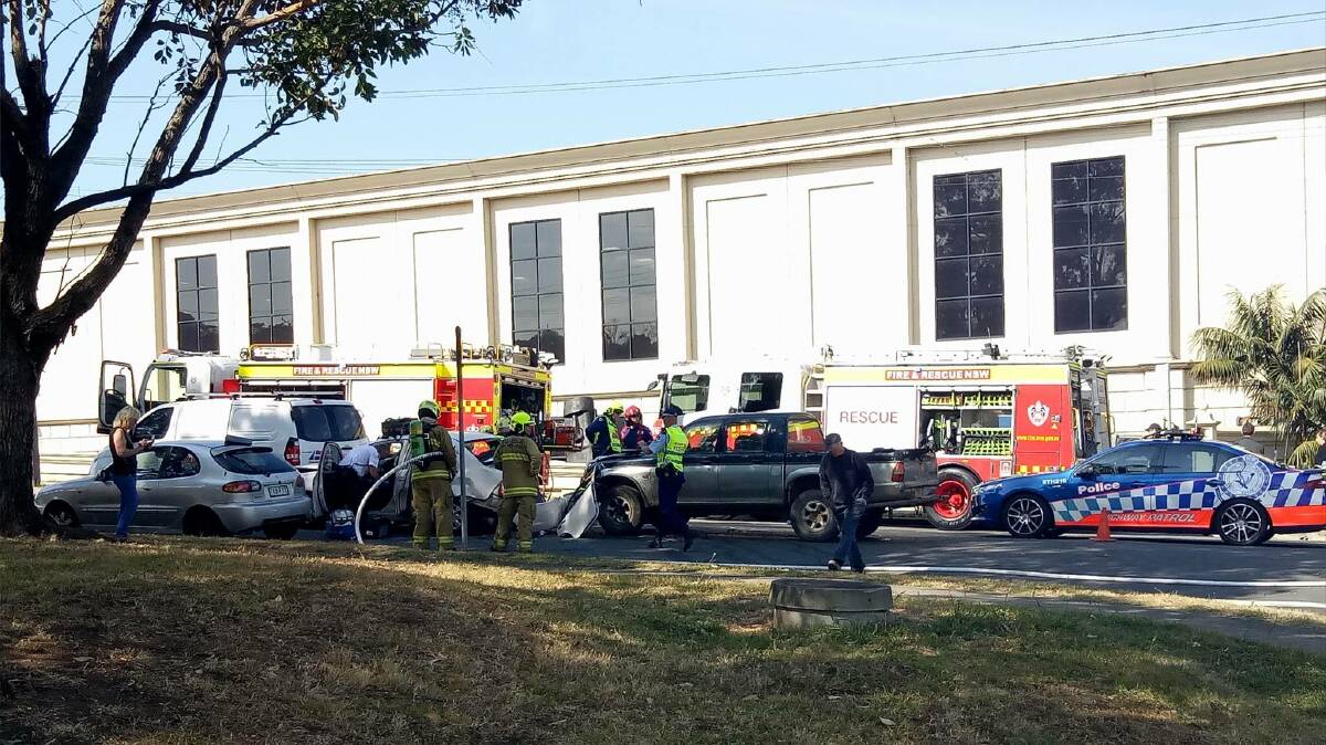 The scene of the accident on Nolan Street at Unanderra on Wednesday morning. Picture: James Tully