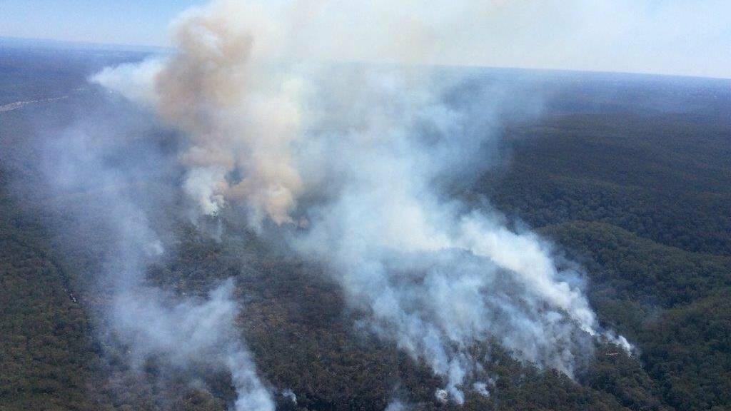 The McKell Avenue fire in the Royal National Park, seen here moving in northwesterly direction towards Waterfall on Tuesday morning. Picture: NSW RFS