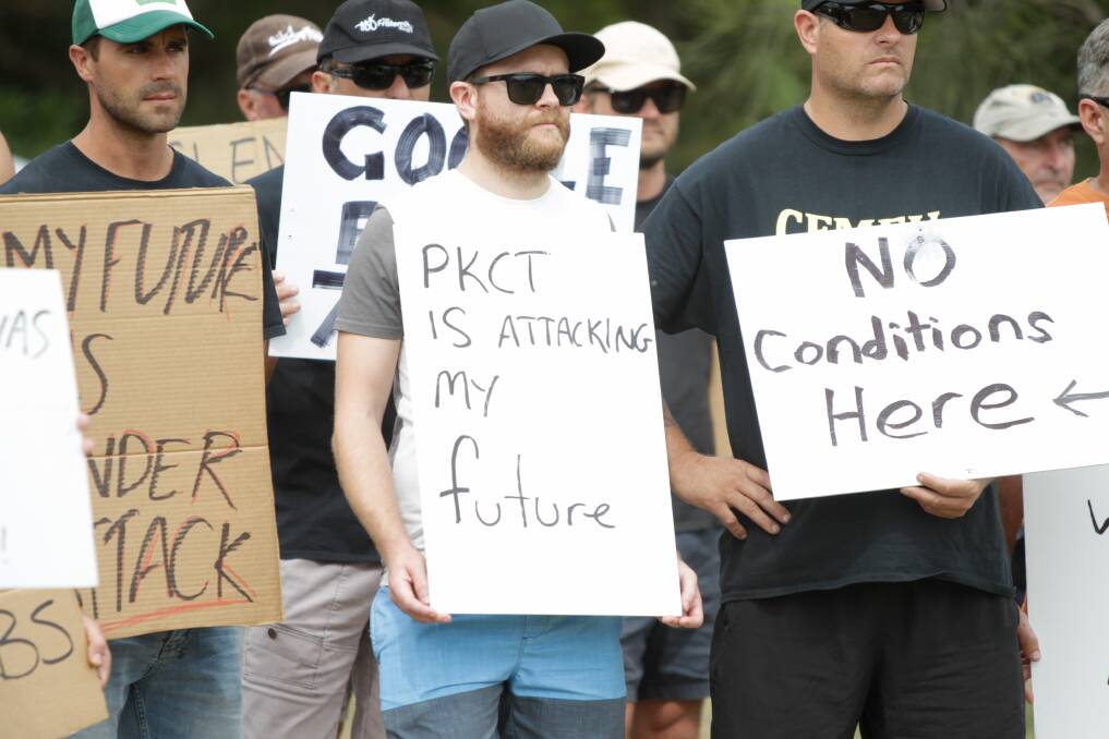 Workers rally outside the Port Kembla Coal Terminal after being locked out in February. Picture: Georgia Matts