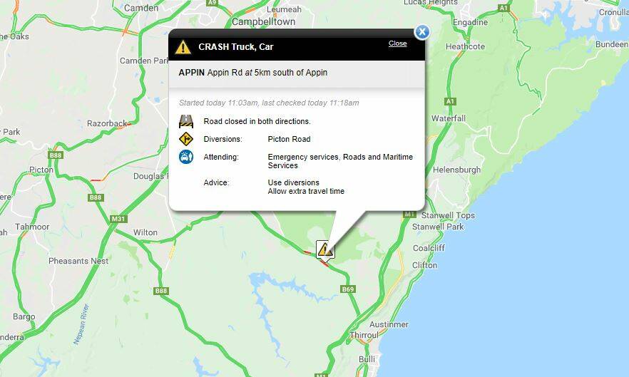 Appin Road reopens after car, truck crash north of Bulli Tops