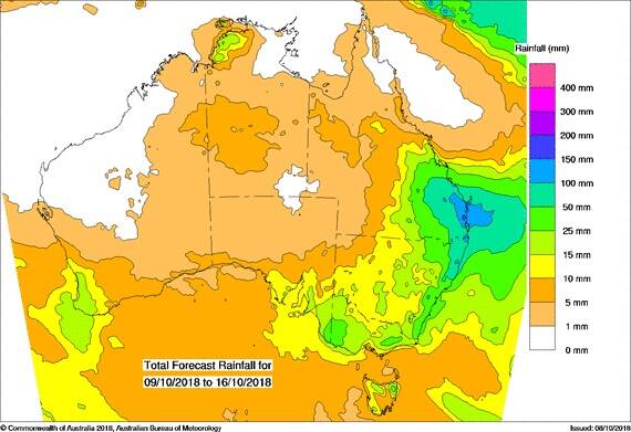 Total forecast rainfall from October 9 to 16. Source: Bureau of Meteorology