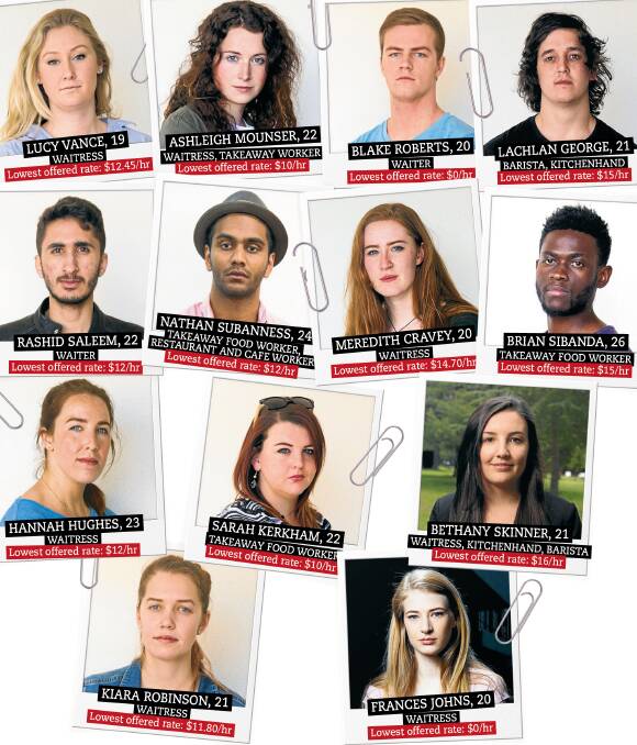 'EXPLOITED': These are the faces of 13 young people who claim to have been underpaid at Illawarra businesses - many working for free in the hope of a paid job - during a Fairfax Media investigation into worker underpayment. Pictures: Janie Barrett