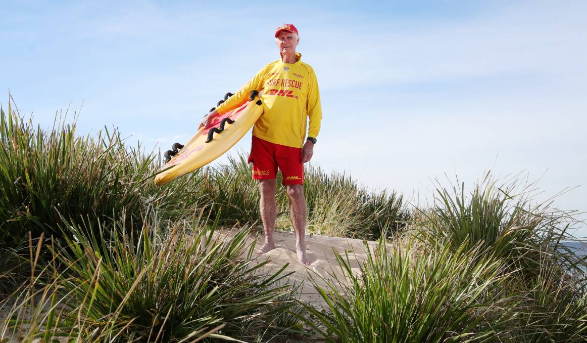 Surf lifesaver Larry Jennett may have been patrolling beaches for 60 years, but he recently had a first. Picture by Sylvia Liber