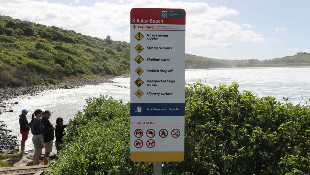Additional warning signs were erected at Killalea in 2022 after National Parks and Wildlife Service assumed responsibility for managing the area. Picture by Robert Peet
