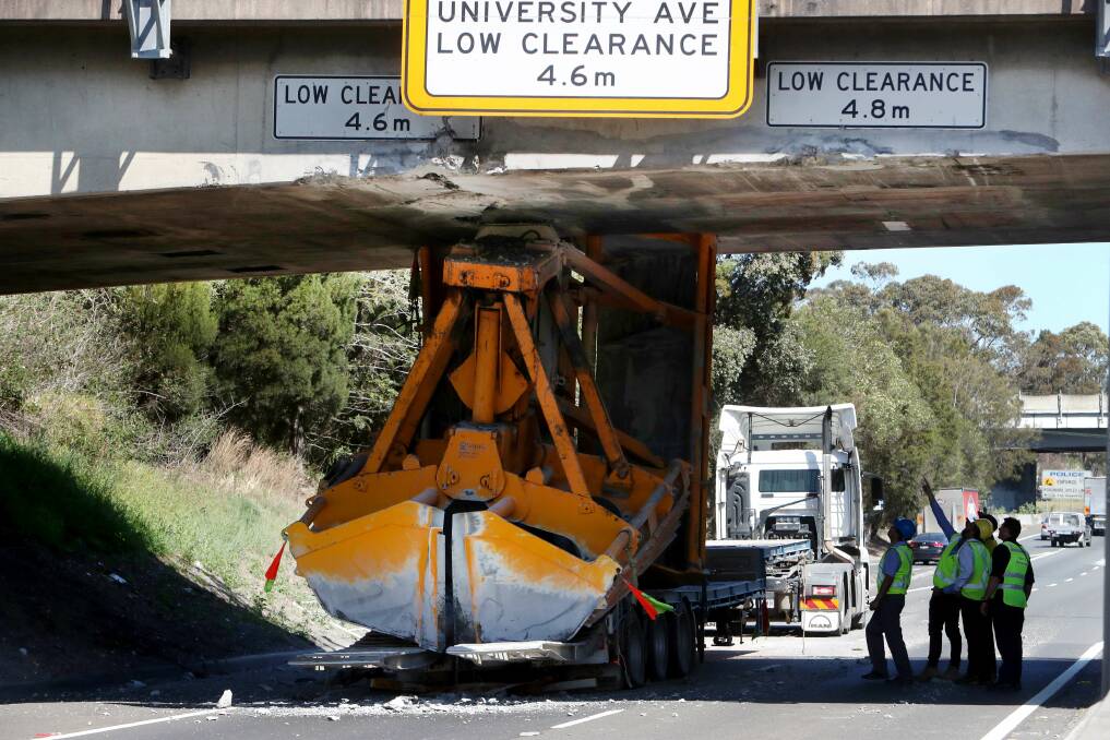 An overheight truck struck the University Avenue bridge over the M1 Princes Motorway on January 29, 2019. Picture by Sylvia Liber
