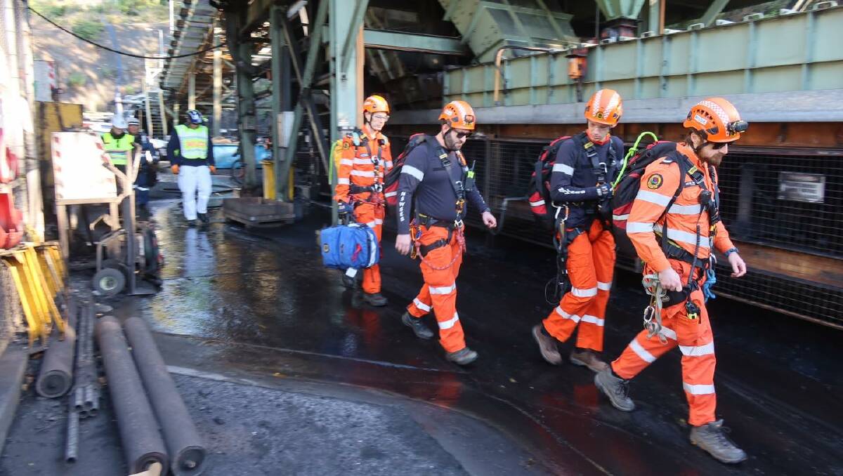 Illawarra's emergency services personnel are being put to the test during multi-agency rescue training sessions, including this one at Dendrobium Coal Mine on Wednesday. Picture by Wollongong SES