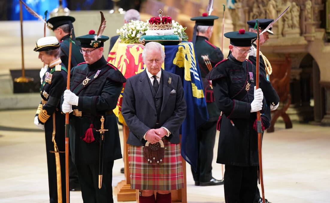 King Charles III and his siblings stood vigil next to Queen Elizabeth II's coffin at St Giles Cathedral, Edinburgh. Picture: The Royal Family/Facebook