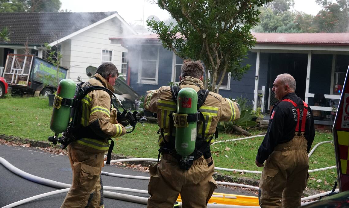 Firefighters at a house fire at Orana Avenue, Kiama on Sunday, January 28. Pictures by Connor Lambert