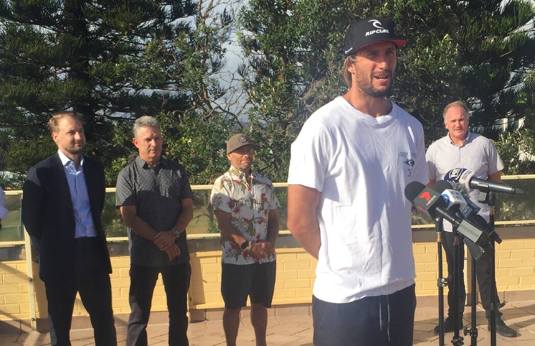 SURFING GREAT: World number nine surfer Owen Wright was in North Narrabeen for the announcement of the event on Tuesday morning. Picture: Nadine Morton