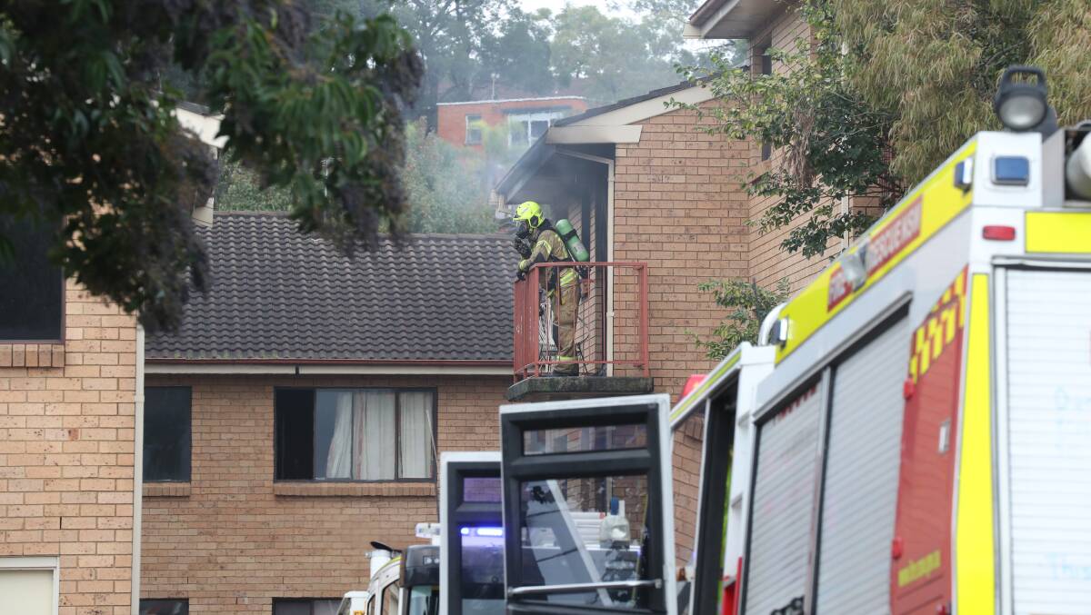 Emergency services at the scene of a unit fire on Crown Street at West Wollongong on Monday, May 13, 2024. Pictures by Robert Peet