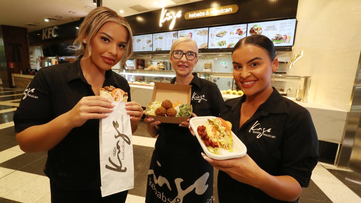 Terry Yavuz (centre) with her daughters Cemile and Ceyda at Kings Kebabs and Mexican's new store in Stockland Shellharbour. Picture by Robert Peet
