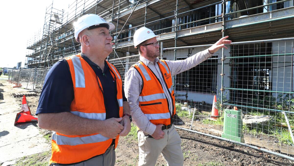 SafeWork NSW director Laurence Richey and south east manager Derek Pryor during an inspection of a Wollongong construction site on Tuesday, November 7, 2023. Picture by Robert Peet