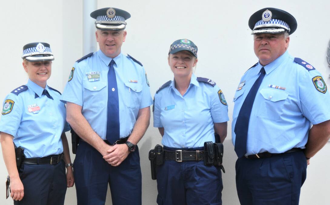 Inspector Natalie Antaw, Western Region Acting Assistant Commissioner Peter McKenna, Senior Constable Sally Treacey and Deputy Commissioner Gary Worboys APM. Photo: TAYLOR DODGE.
