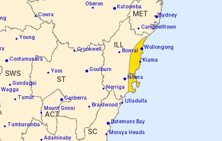 A damaging wind warning is in place for this area. Image by Bureau of Meteorology 