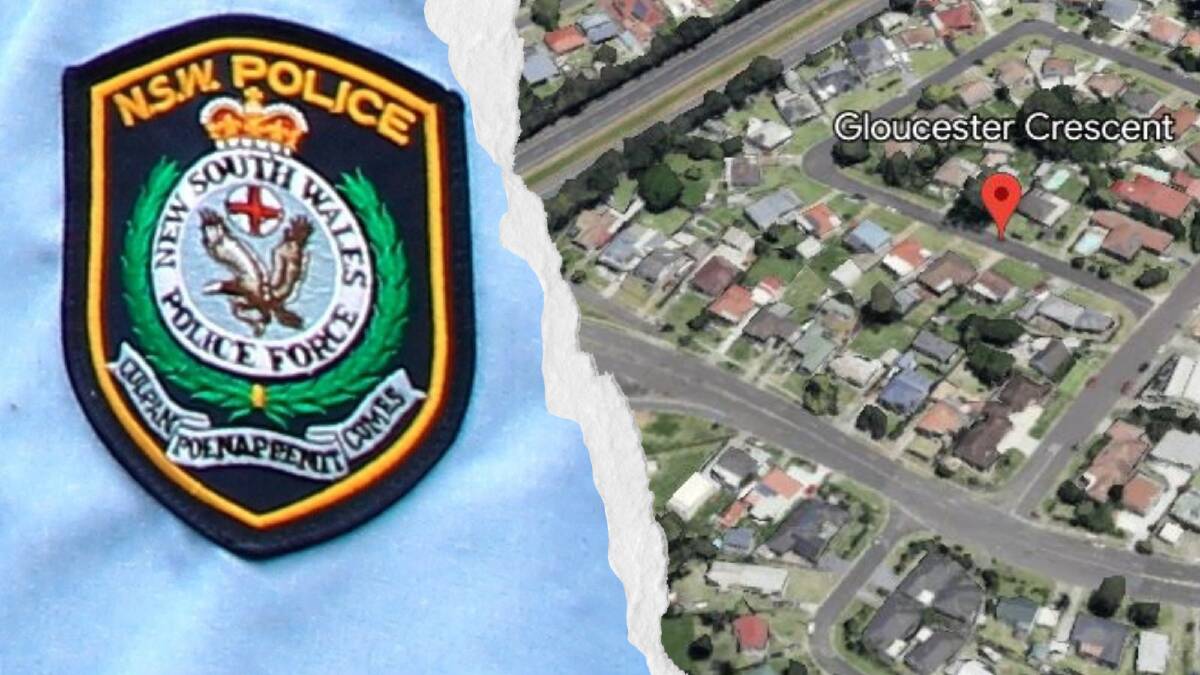 Fil picture of police badge and map of Gloucester Crescent in Dapto.