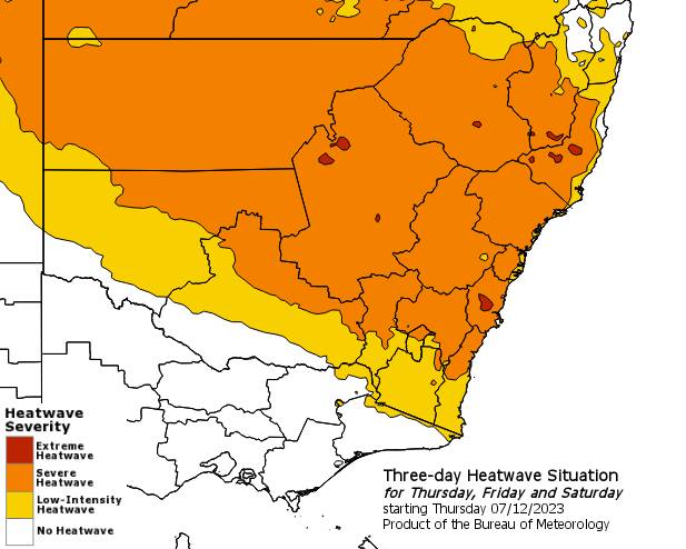 Heatwave map for NSW. Image by Bureau of Meteorology 