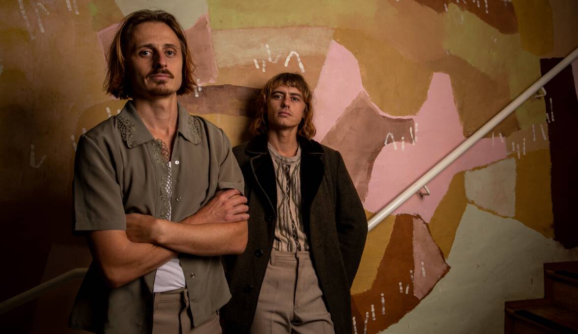 BEACHES LOCALS: Lime Cordiale's Oli and Louis Leimbach were photographed at the Harbord Hotel. Picture: Geoff Jones