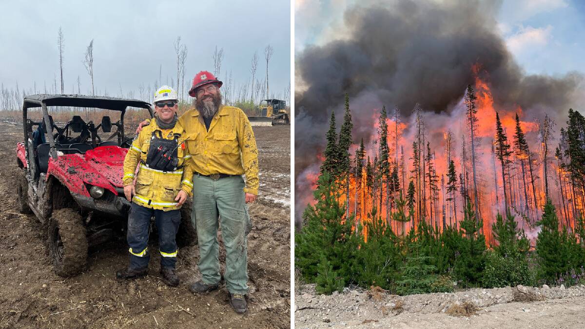 Gerringong firefighter Andrew Sweeney and an American Division supervisor in Alberta, Canada. Wildfires in Alberta. Pictures supplied