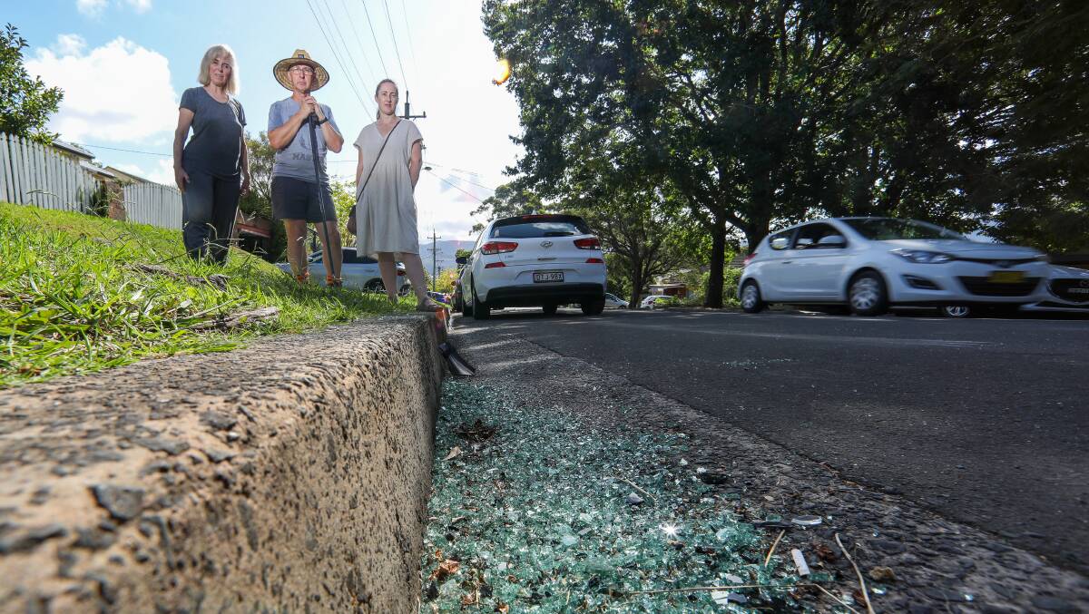 Residents of The Avenue in Mount Saint Thomas, Lorraine Graham, Noel Broadhead and Belinda Steward, at the scene of this week's three-car accident on the narrow street. Picture by Adam McLean