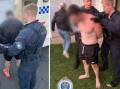 Two men being arrested at a hotel near Ulladulla on May 30, 2024, for alleged domestic violence offences. Footage by NSW Police