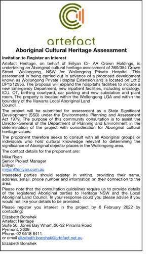 Aboriginal Cultural Heritage Assessment 
Invitation to Registe