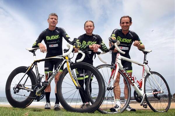 Wollongong masters cyclists Scott Butler, Danny Hennessy and Mark Jewell are competing in this weekend's  grand prix  event in Wollongong and Cronulla.  Picture: SYLVIA LIBER