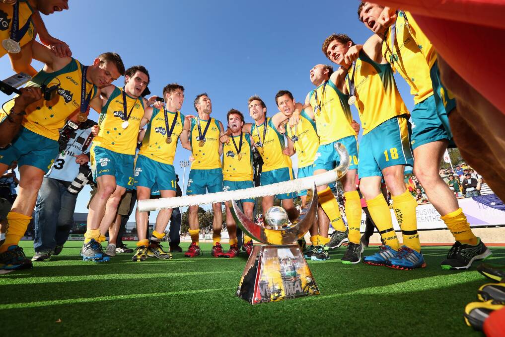 The Kookaburras celebrate after defeating  the Netherlands 2-1 in extra time. Picture: GETTY IMAGES