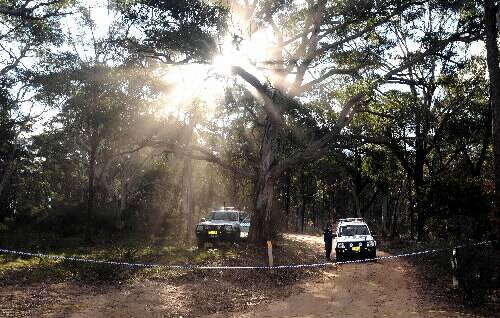 The crime scene established by police in the Belanglo State Forest where human remains were found.  Picture: GARY SCHAFER