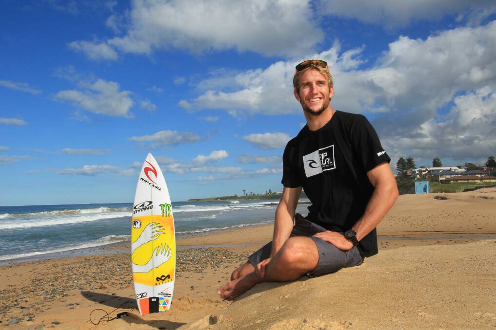 Owen Wright at Thirroul Beach. He hopes to return to the surf within a week. Picture: ORLANDO CHIODO