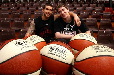 The Wollongong Hawks will retain the services of Tyson Demos (left) and Dan Jackson for NBL season 2011-12. Picture: KIRK GILMOUR