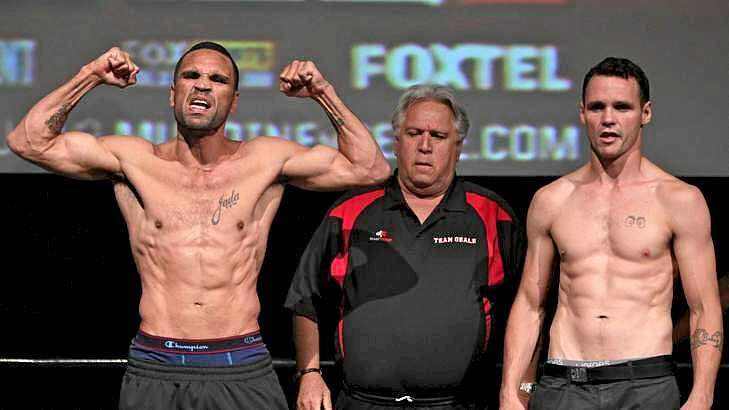 Anthony Mundine and  Daniel Geale at the weigh in on Tuesday.
