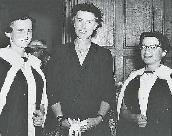 Miss McCredie (left), Mrs Madge Hoskins and Miss Doreen Turnbull inside the manor.
