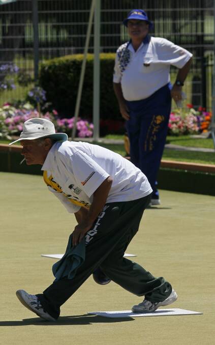 Giantkiller: Figgy Bowlo's Warner Jones is into the quarter-finals of the singles at the South Pacific carnival. Picture: DAVE TEASE