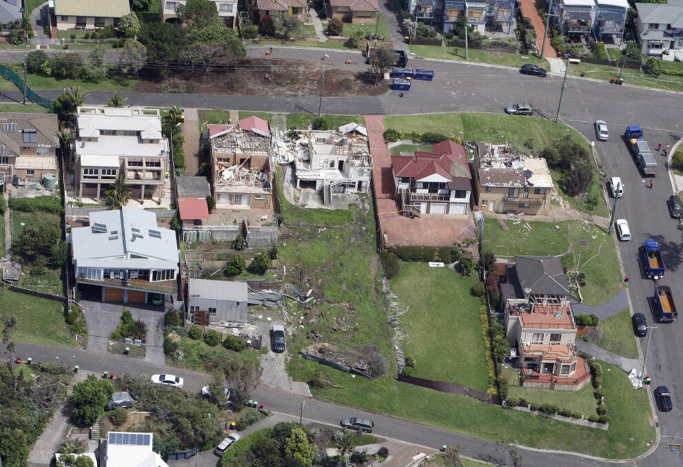 An aerial shot shows the aftermath of the twister that swept through Kiama on Sunday morning. Picture: ANDY ZAKELI